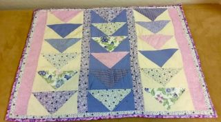 Patchwork Quilt Wall Hanging,  Triangles,  Flying Geese,  Floral Calicos,  Purple