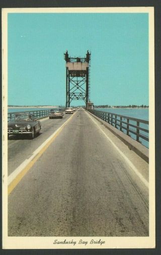 Postcard Old Cars On Sandusky Bay Bridge,  Ohio Between Port Clinton & Sandusky