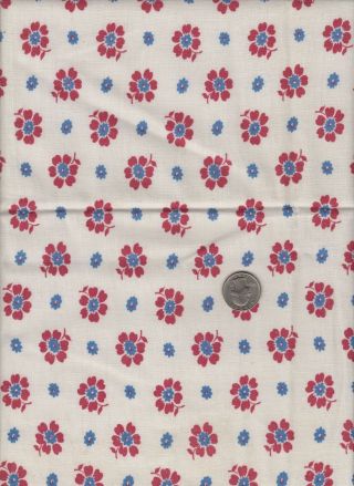 Vintage Feedsack Beige Red Blue Floral Feed Sack Quilt Sewing Fabric 29 X 32