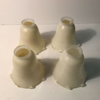 Antique Matching Set Of 4 Cream Beige Glass Ruffled Lamp Ceiling Fixture Shades