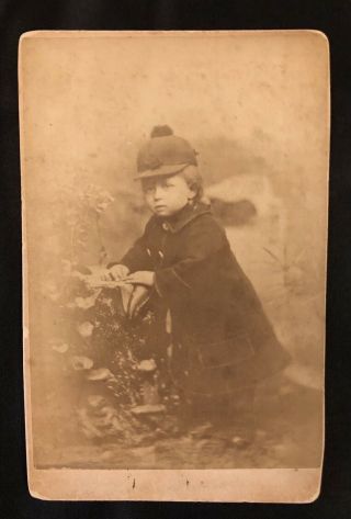 Antique Cabinet Photo,  Youngster In Warm Hat & Coat,  Springfield,  Il
