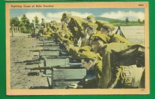 Army Military Linen Postcard/ Sighting Guns At Rifle Practice/ Soldiers/