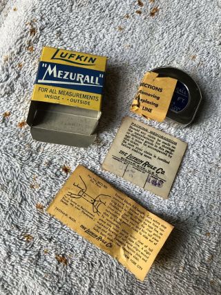 Nos Vintage Lufkin Mezurall 6 Ft Chrome Tape Measure No 926 Box Paperwork