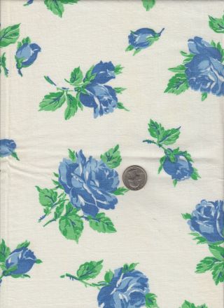 Vintage Feedsack Blue Roses Floral Feed Sack Quilt Sewing Fabric 27 X 33
