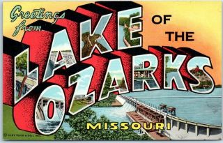 Vintage Lake Of The Ozarks Large Letter Postcard Missouri Curteich Linen C1940s
