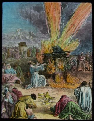 Glass Magic Lantern Slide Elijah Sacrifice On Mount Carmel C1900 Religious Bible