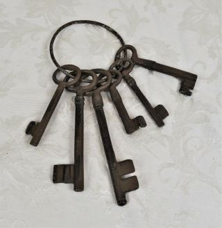 Antique Large Iron Prison Cell Skeleton Jail House Keys On Ring