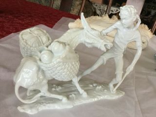 Kaiser Fine Porcelain White Glazed Figurine Of Boy & Donkey W Germany