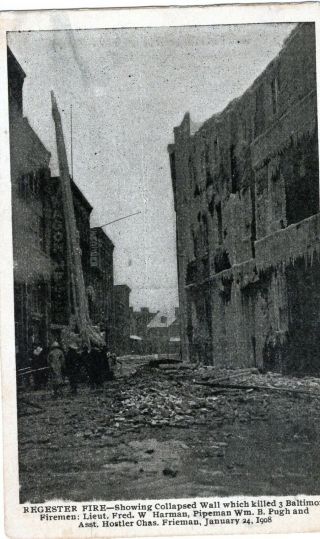 Baltimore,  Md.  View Of The Regester Fire Where 3 Firemen Were Killed 1908