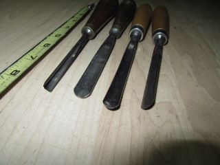 4 vintage wood carving chisels S J & J B Addis good user tools England 2
