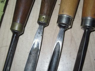 4 vintage wood carving chisels S J & J B Addis good user tools England 4