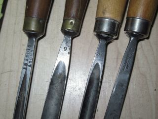 4 vintage wood carving chisels S J & J B Addis good user tools England 5