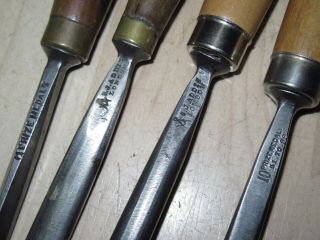 4 vintage wood carving chisels S J & J B Addis good user tools England 6