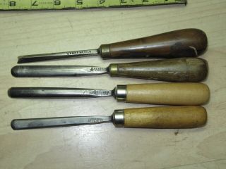 4 vintage wood carving chisels S J & J B Addis good user tools England 7