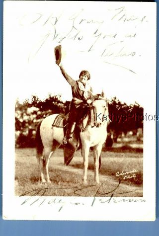 Found B&w Photo N_4155 Child Sitting On Horse Holding Up Hat