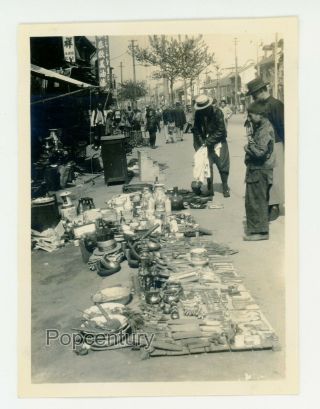 Vintage Photograph China 1932 Shanghai Street Vendor Trinkets Sharp Photo