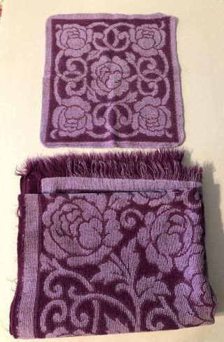 Vintage Fieldcrest Purple Towel And Washcloth Fringe Irregular All Cotton