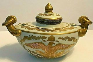 Antique French Porcelain Sevres Style Napoleon N Inkwell With Insert