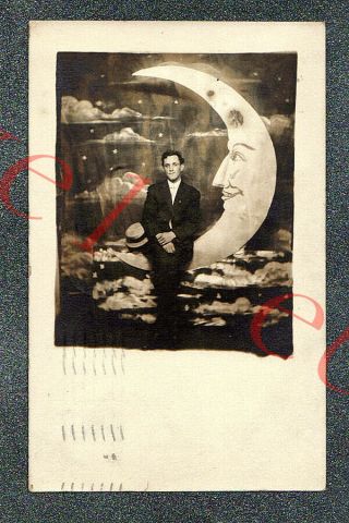 Milwaukee Wisconsin Studio Prop Paper Moon - Circa 1910 Rppc Photo Grade 4 -