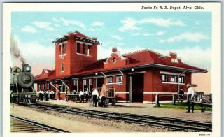Alva,  Oklahoma Postcard Santa Fe Railroad Depot Train Station Dated Linen 1950