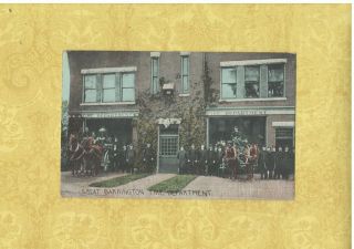 Ma Great Barrington 1911 Antique Postcard Fire Dept Station Men & Horse Wagons