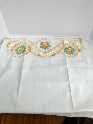 Pair Vtg Hand Embroidered Variegated Crochet/Lace Trim Flower Pillowcases 3