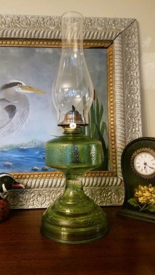 Vintage 1940s - 1960s P&A Eagle Green Crystal Kerosene Oil Table Lamp 2