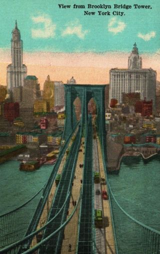 York City,  Ny,  View From Brooklyn Bridge Tower,  Vintage Postcard G1323