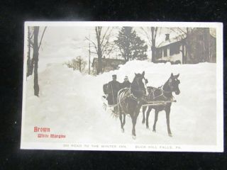 Postcard.  On Road To The Winter Inn.  Buckhill Falls,  Pa,  Red Overprint