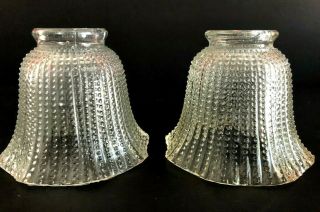 Vintage Set Of 2 Clear Glass Hobnail Ruffled Top Lamp Shades