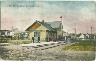 Charles City,  Ia Iowa 1918 Postcard,  Illinois Central Railroad Depot