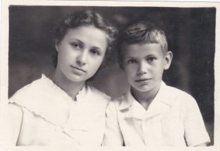 1940s Pretty Young Woman Teen Girl W/ Cute Boy Brother Old Russian Soviet Photo
