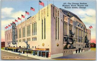 Chicago Illinois Postcard Chicago Stadium Street View Curteich Linen 1943 Cancel