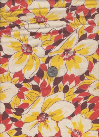 Vintage Feedsack Red Gold Brown Floral Feed Sack Quilt Sewing Fabric