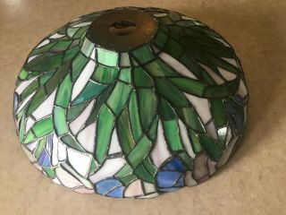 Vintage Tiffany Style Stained Lead Glass Lamp Shade 15”