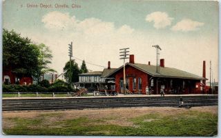 Orrville,  Ohio Postcard " Union Depot " Railroad Train Station Trackside 1911 Rpo
