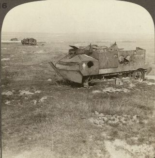 French Tanks Destroyed At Juvincourt,  April 1917.  Underwood Stereoview 18