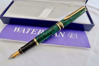 Minty,  Waterman Expert Mkii Green Black Marbled Lacque Fountain Pen With Case