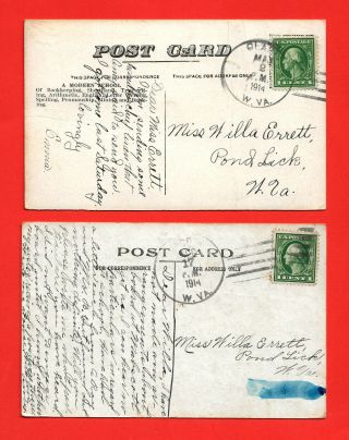 Clark,  Greenbrier Co,  Wv Dpo On Name & Charleston Pc To Pond Lick,  Mason Co 1914