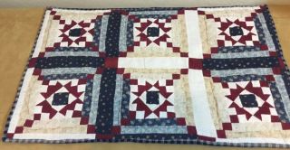Patchwork Quilt Wall Hanging,  Log Cabin,  Stars In Rectangle Logs,  Floral Calicos