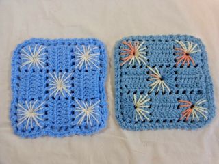 Handmade Pot Holders Set Of 2 Blue Square Acrylic Yarn 2 Layer 8 " Vintage