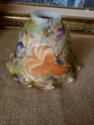 Vtg Frosted Glass Reverse Hand Painted Lamp Shade BIRDS and FLOWERS BEAUTYFUL 2