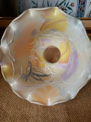 Vtg Frosted Glass Reverse Hand Painted Lamp Shade BIRDS and FLOWERS BEAUTYFUL 5