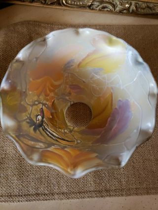 Vtg Frosted Glass Reverse Hand Painted Lamp Shade BIRDS and FLOWERS BEAUTYFUL 6