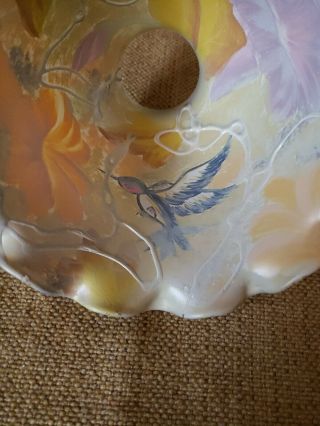 Vtg Frosted Glass Reverse Hand Painted Lamp Shade BIRDS and FLOWERS BEAUTYFUL 7