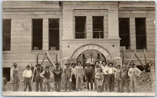 1909 Prairie Du Chien Wi Rppc Photo Postcard Building Construction Scene Workers