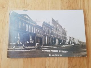 Rppc Elkader Iowa Lower Front Street Vintage Postcard