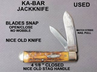 4 1/8 " Ka - Bar Union Cutco Olean Ny Usa Stag Handle Jumbo Pocket Jack Knife