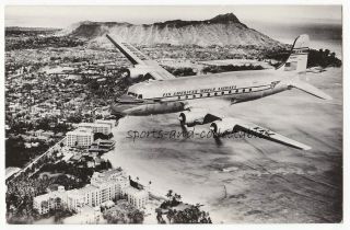 Pan American World Airways Flying Clipper - Over Waikiki,  Hawaii - Vintage Rppc