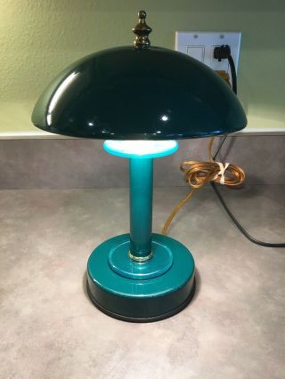 Vintage Green Touch Lamp Banker Mushroom Table Lamp Atomic Metal Shade 1990 